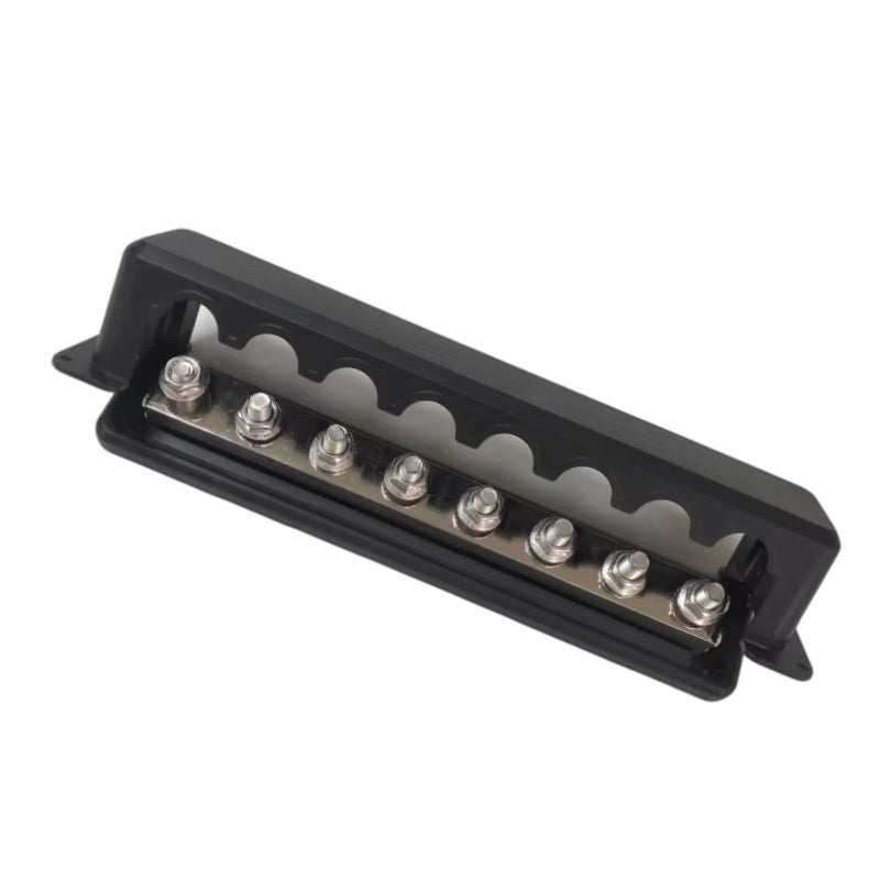 Heavy-Duty 8-Way 600A Power Distribution Busbar - 48V Bus Bar with Protective Cover (Black/Red Options)