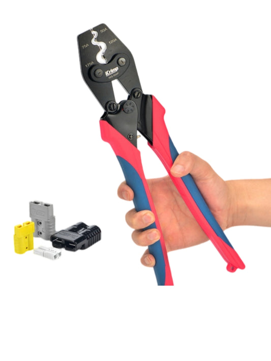 Heavy-Duty Anderson Plug Crimping Tool - Ratchet Crimp Tool for 50A, 75A, 120A, 175A Battery Connectors (8AWG to 1/0 AWG)