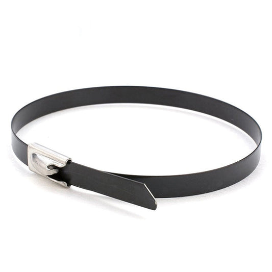 Heavy Duty Stainless Steel Cable Ties - Black Coated Metal Zip Ties with Self-Locking Buckle (100 Pack)