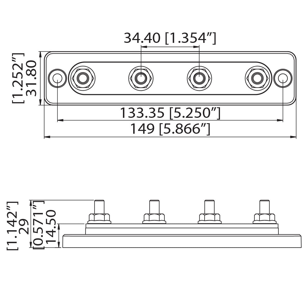 4-Way 150A Power Distribution Bus Bar - 48V DC Terminal Block Busbar for Automotive, RV, and Marine