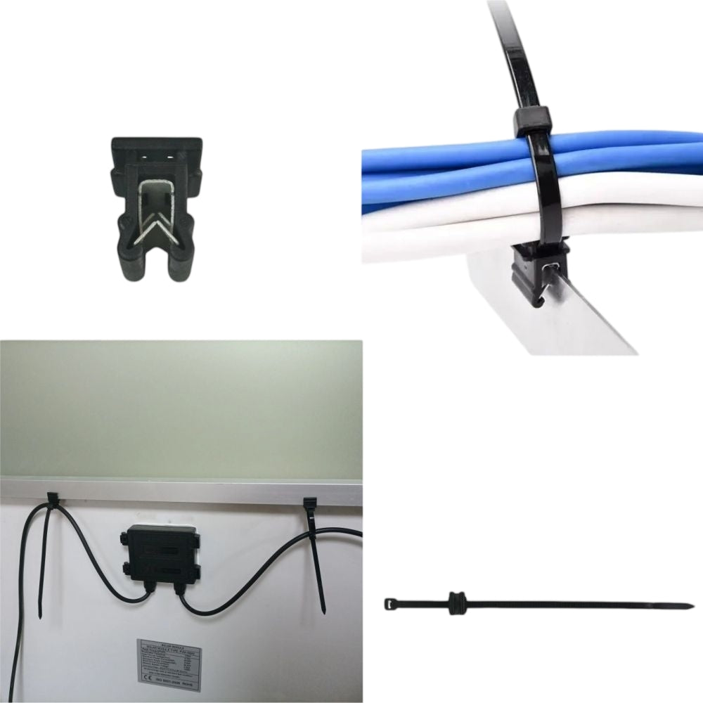 Solar Panel Frame Edge Clip Cable Ties - Heavy Duty PV Wire Management Clips with Metal Clamp (100 Pack)
