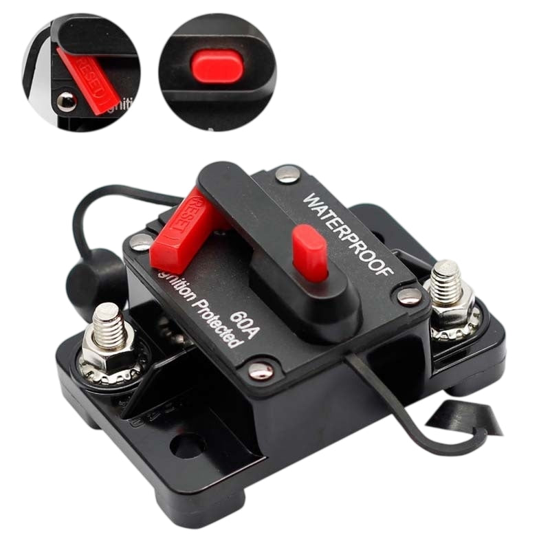 Waterproof Manual Reset Circuit Breaker - 12V-48V DC Inline Fuse Inverter for Car RV Marine Audio System (30A-300A)