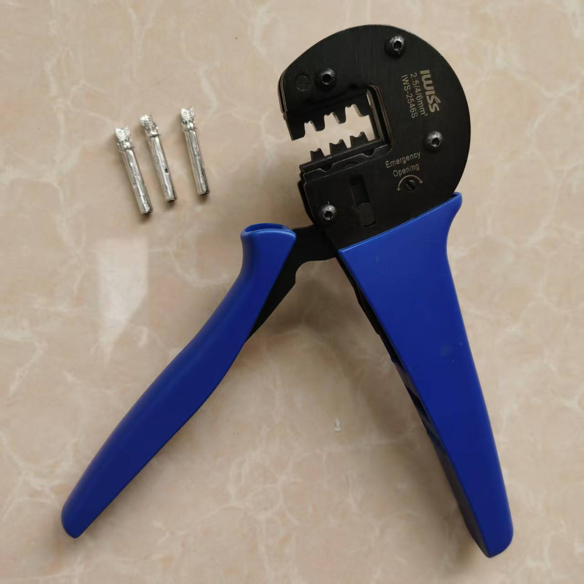 IWISS Professional Solar PV Crimping Tool - Ratchet Crimper for MC4 Terminals (Blue/Black)