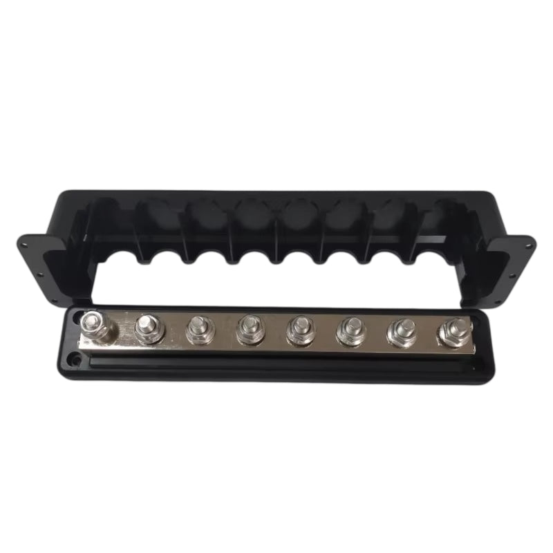 Heavy-Duty 8-Way 600A Power Distribution Busbar - 48V Bus Bar with Protective Cover (Black/Red Options)