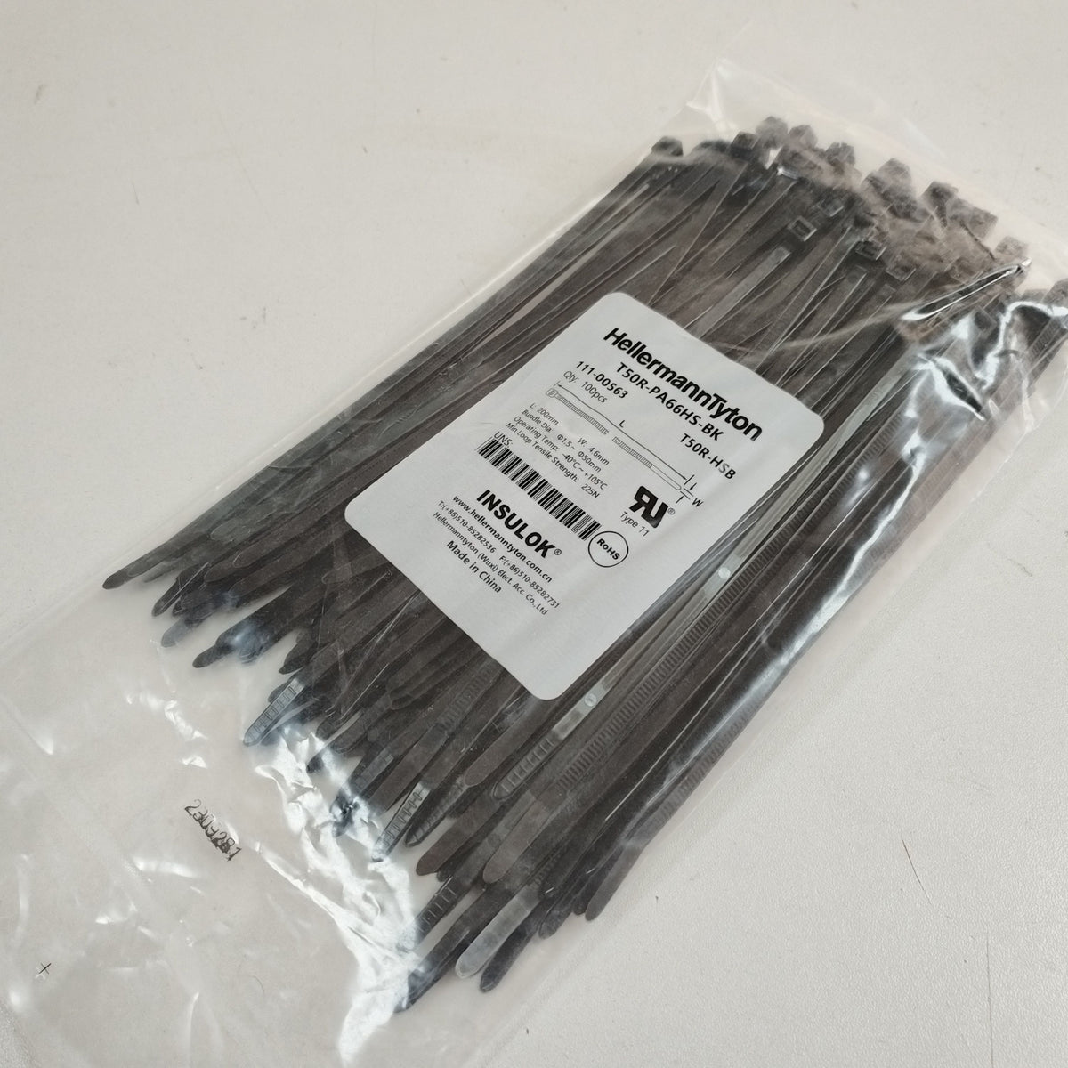 HellermannTyton T50R PA66HS Cable Ties 200mm x 4.6mm - Black Heat-Resistant Zip Ties (100 Pack)