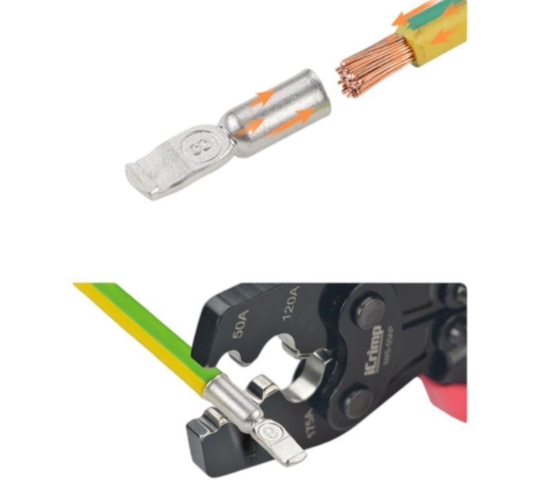 Heavy-Duty Anderson Plug Crimping Tool - Ratchet Crimp Tool for 50A, 75A, 120A, 175A Battery Connectors (8AWG to 1/0 AWG)