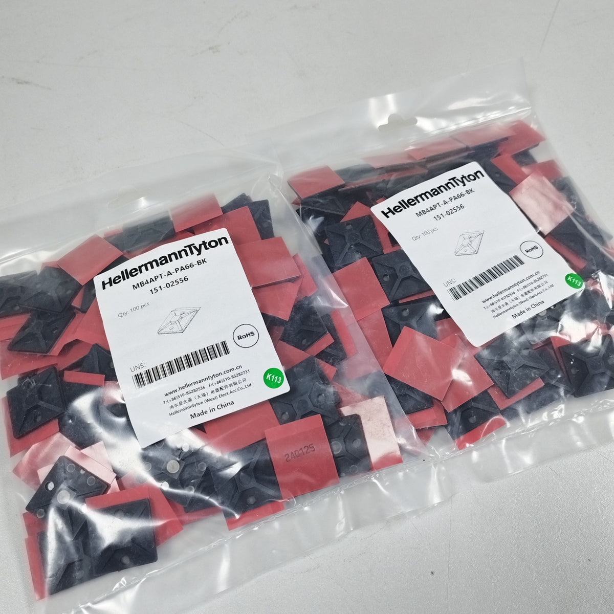 HellermannTyton MB4APT Adhesive Cable Tie Mounts - Black 4-Way Sticky Back Zip Tie Bases (100 Pack)