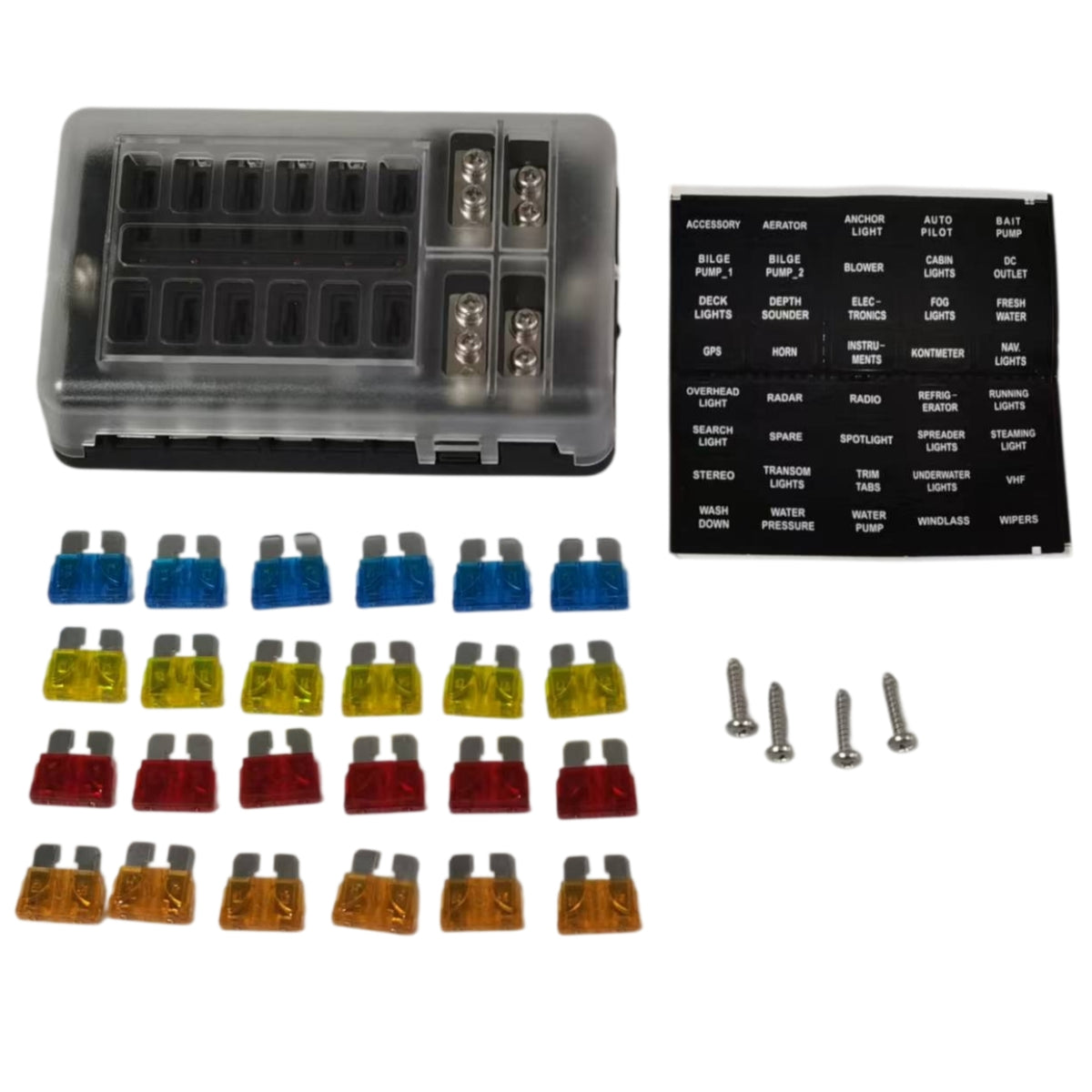 12 Circuit Blade Fuse Block Kit with Negative Bus, LED Warning Indicator & Waterproof Cover - ATC/ATO Fuse Box for RV, Car, Marine & Boat