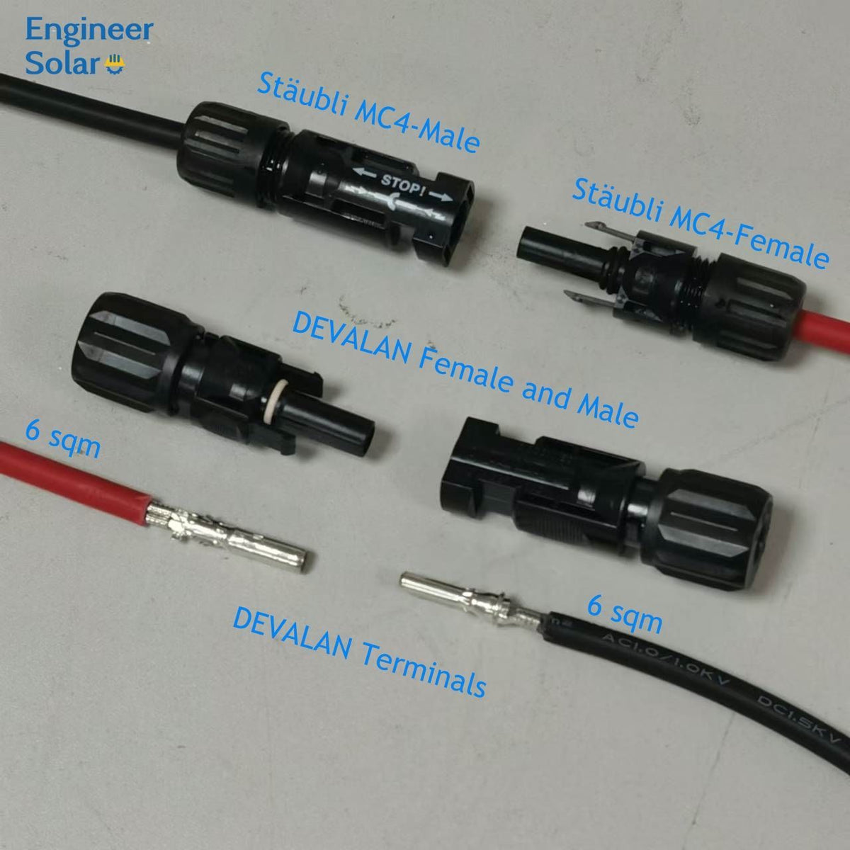 Devalan PV Solar Connector - Male & Female Pair (MC4 Compatible, 1000V DC, IP68)