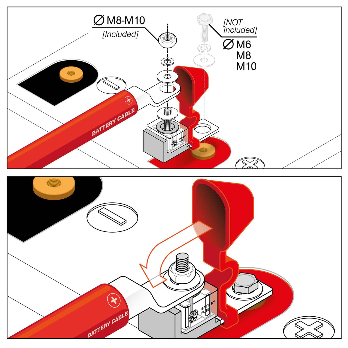 MEGA / AMG Bolt-Down Fuse Holder with Fuse (30A - 300A) - 58V DC Heavy-Duty Circuit Protection